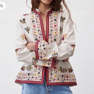 Zara Embroided Cotton/Linen Jacket NWT Sz XS